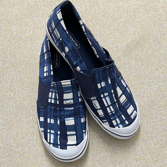 Coach Shoes - ❤️ Coach Navy and White Plaid Slip-On Shoes